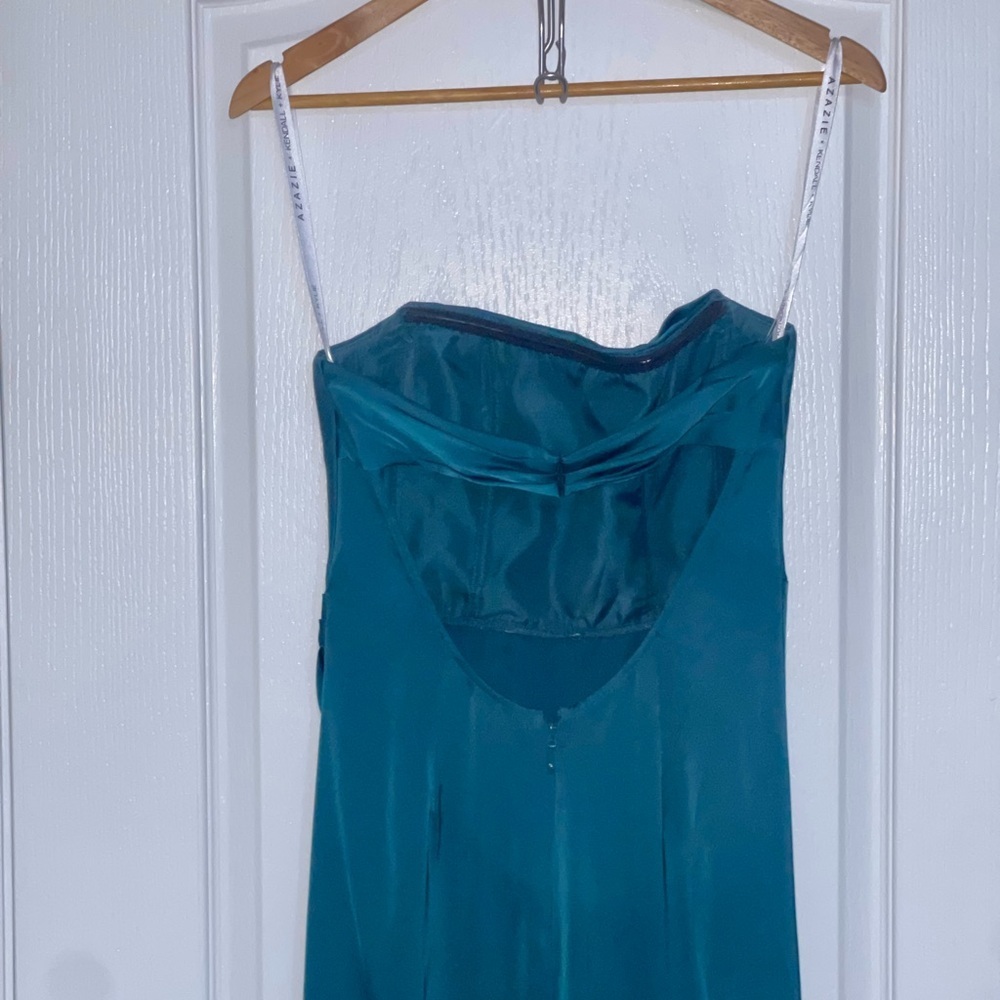 Azazie Darria Stretch Pine Green Sheath Square Neckline Pleated Stretch Gown A4 - Picture 6 of 15